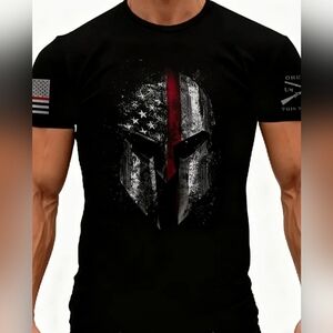 Grunt Style Men's Graphic Print T-shirt American Flag Spartan Helmet Size XL